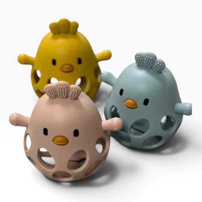 THREE HEARTS: 3D SILICONE CHICKEN TEETHER - MUSTARD