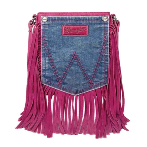 WRANGLER: FRINGE JEAN DENIM POCKET CROSSBODY BAG - PINK