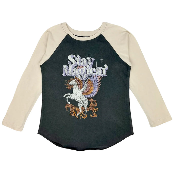 TINY WHALES: STAY MAGICAL LONG SLEEVE RAGLAN - VINTAGE BLACK/CREAM