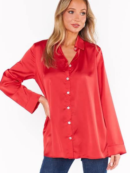 SHOW ME YOUR MUMU: SMITH BUTTON DOWN - RED LUXE SATIN