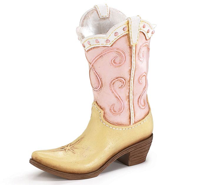 HOWDY COWGIRL PINK RESIN BOOT VASE