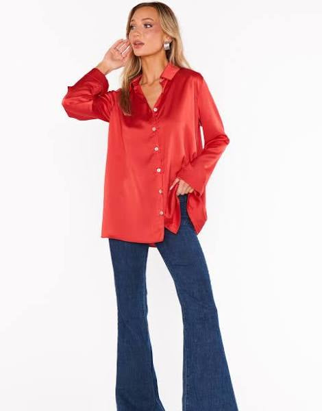 SHOW ME YOUR MUMU: SMITH BUTTON DOWN - RED LUXE SATIN