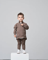 LITTLE BIPSY: QUARTER ZIP PULLOVER & JOGGER SET- COCOA