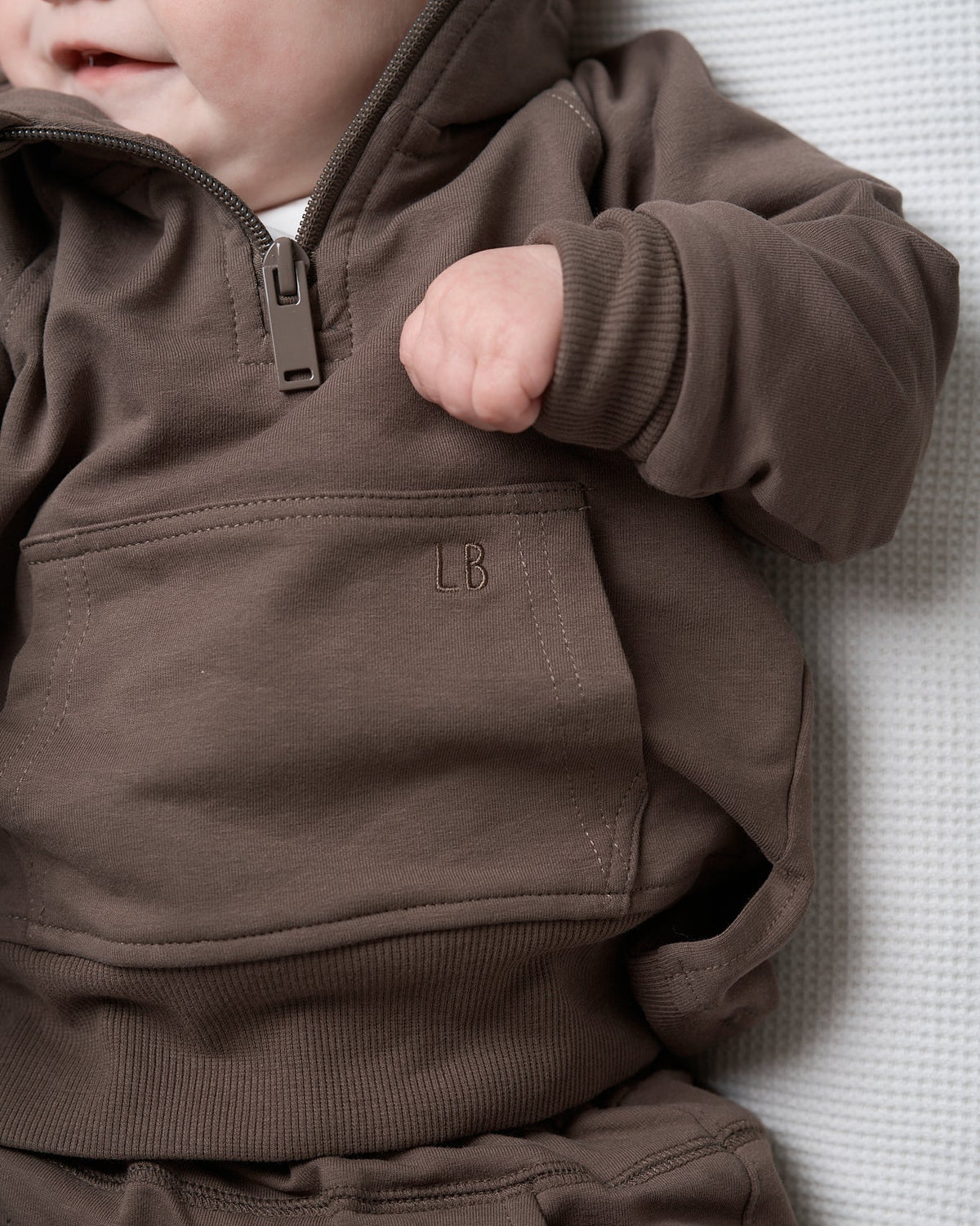 LITTLE BIPSY: QUARTER ZIP PULLOVER & JOGGER SET- COCOA