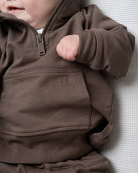 LITTLE BIPSY: QUARTER ZIP PULLOVER & JOGGER SET- COCOA