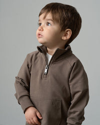 LITTLE BIPSY: QUARTER ZIP PULLOVER & JOGGER SET- COCOA