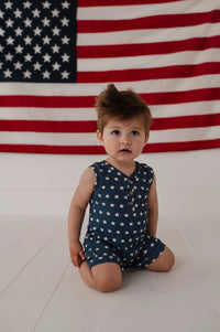 BABYSPROUTS: SLEEVELESS ROMPER - NAVY AMERICAN STARS