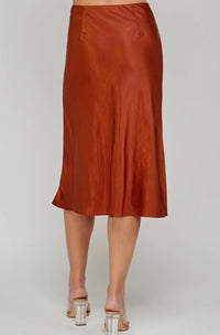 SATIN MIDI SKIRT - COPPER