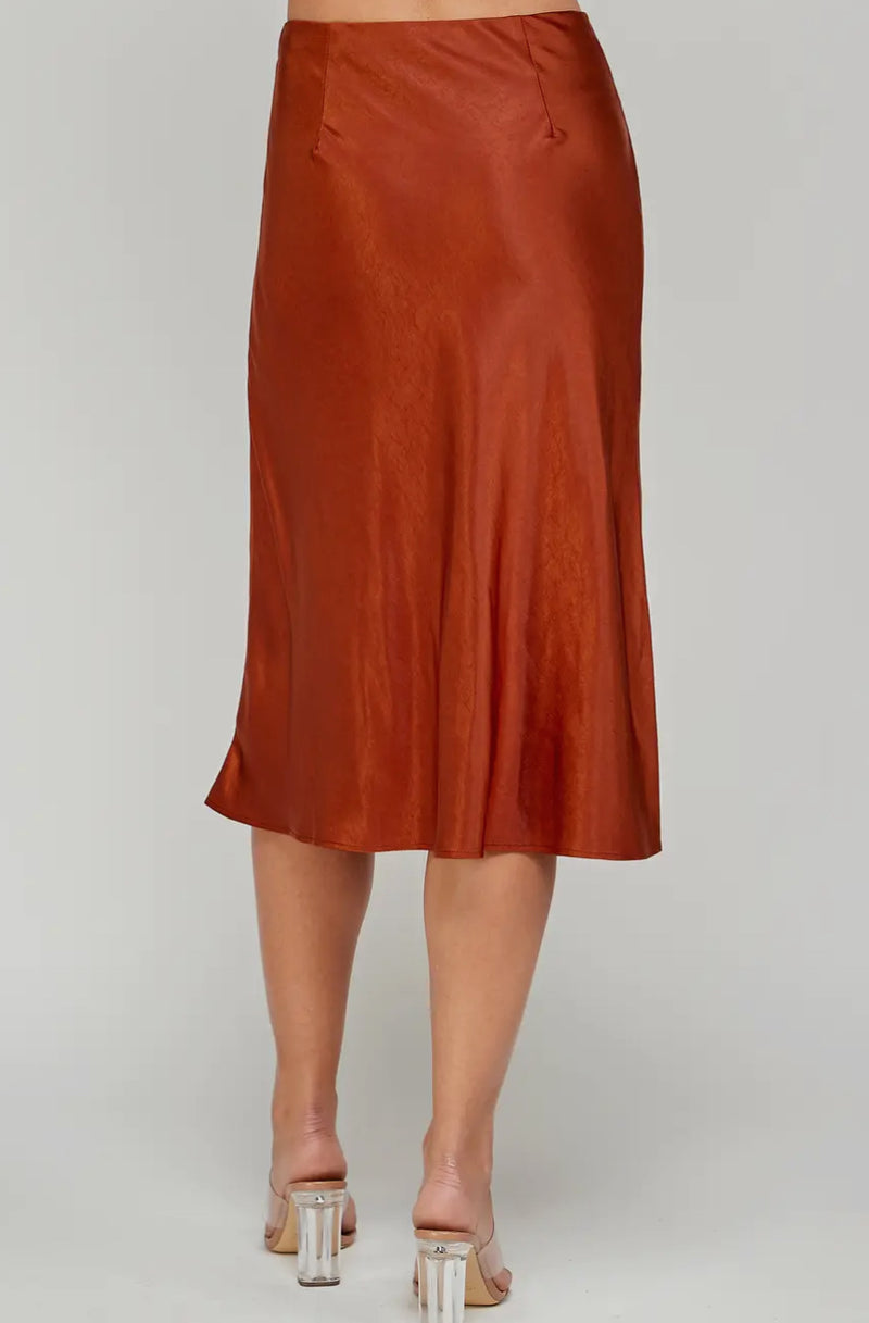 SATIN MIDI SKIRT - COPPER
