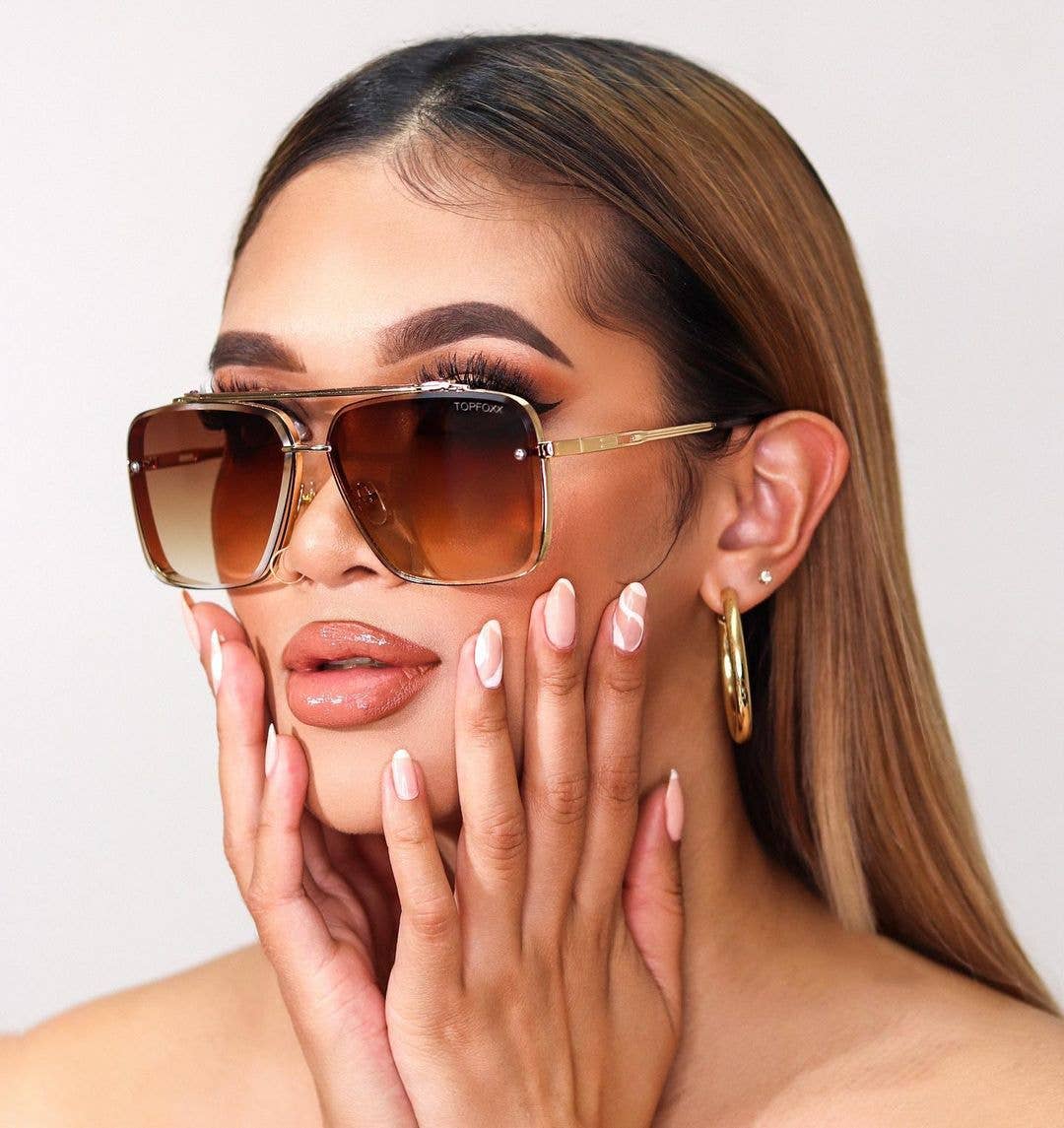 TOPFOXX: SMALL BELLA COFFEE - TANGLE FREE AVIATOR SUNGLASSES