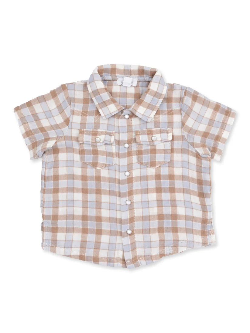 ANGEL DEAR: WESTERN PLAID SHORT SLEEVE WESTERN PEARL SNAP SHIRT