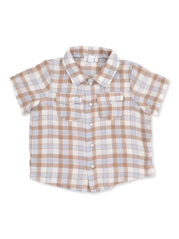ANGEL DEAR: WESTERN PLAID SHORT SLEEVE WESTERN PEARL SNAP SHIRT