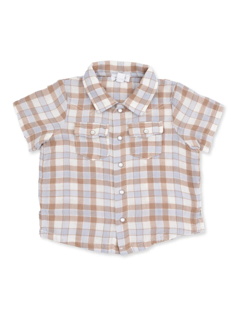 ANGEL DEAR: WESTERN PLAID SHORT SLEEVE WESTERN PEARL SNAP SHIRT