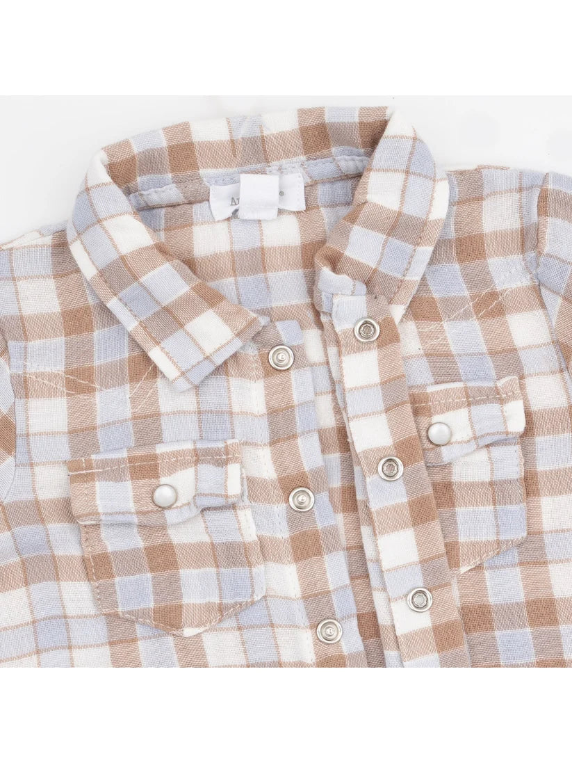 ANGEL DEAR: WESTERN PLAID SHORT SLEEVE WESTERN PEARL SNAP SHIRT