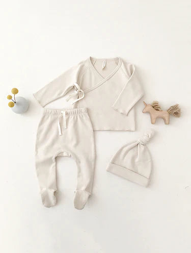 QUINCY MAE: WRAP TOP + FOOTED PANT SET || IVORY