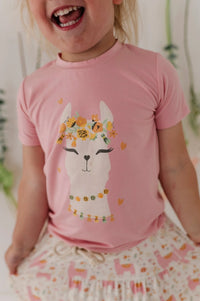 BABYSPROUTS: GIRL'S SHORT SLEEVE TEE AND SKORT LLAMA SET