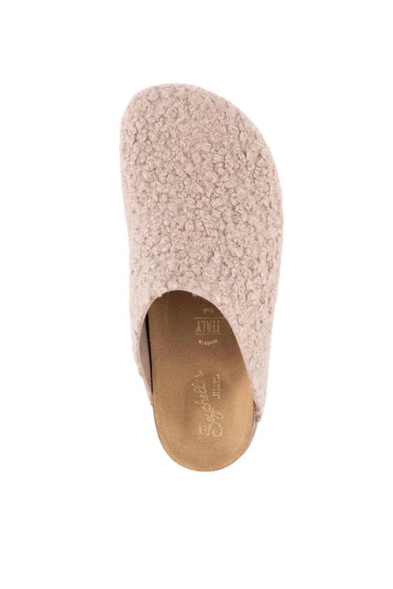 SEYCHELLES: NEW ROUTINE TAUPE SHEARLING (FAUX FUR) SLIDE