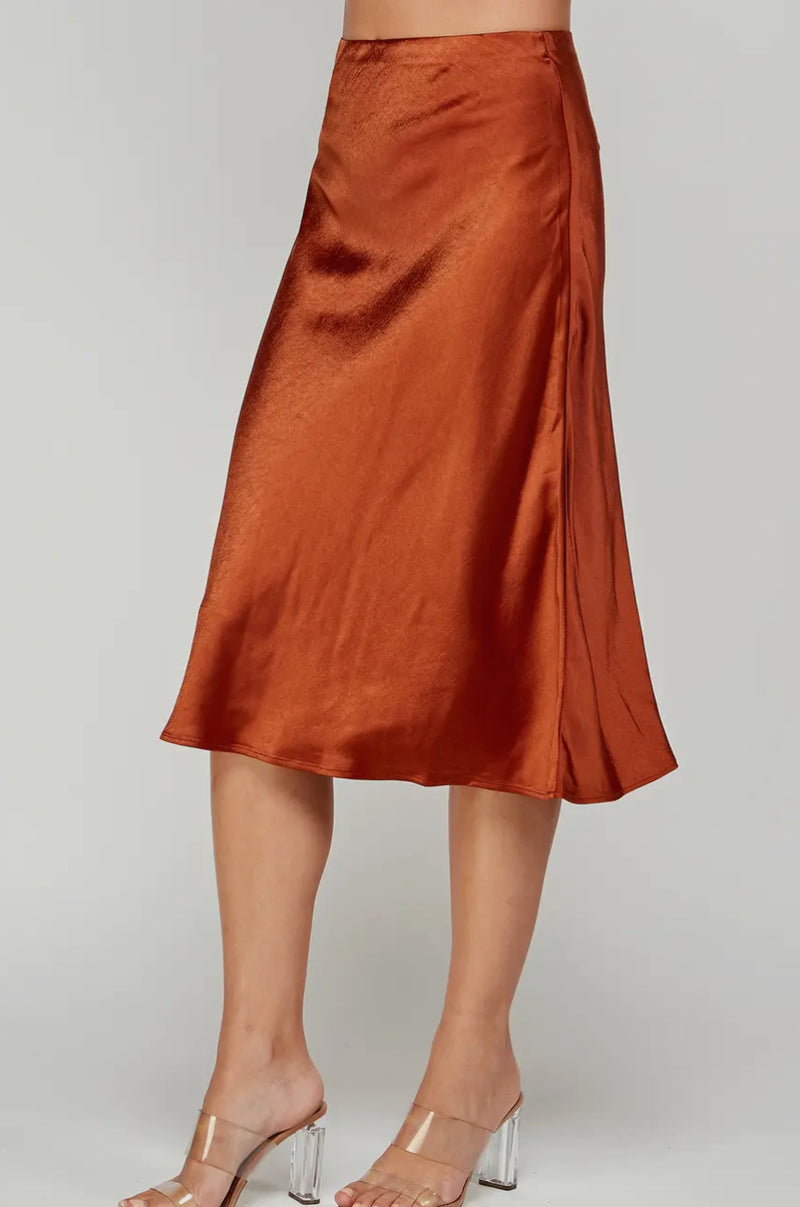 SATIN MIDI SKIRT - COPPER