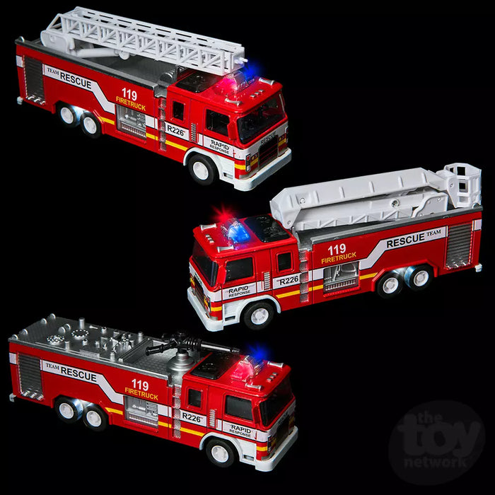 DIE-CAST PULL BACK LIGHT/SOUND FIRE ENGINE 1:32 SCALE - 7"