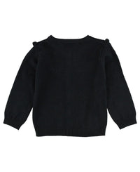 RUFFLE BUTTS: SWEATER KNIT RUFFLE TRIM CARDIGAN - BLACK