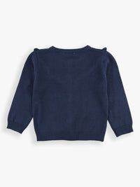 RUFFLE BUTTS: SWEATER KNIT RUFFLE TRIM CARDIGAN - DARK NAVY