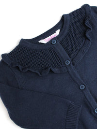 RUFFLE BUTTS: SWEATER KNIT RUFFLE TRIM CARDIGAN - DARK NAVY