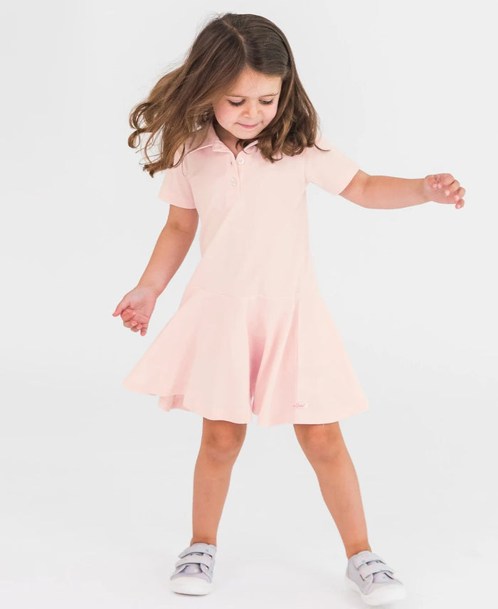 RUFFLE BUTTS: PIQUE POLO SHORT SLEEVE DRESS - PALE PINK