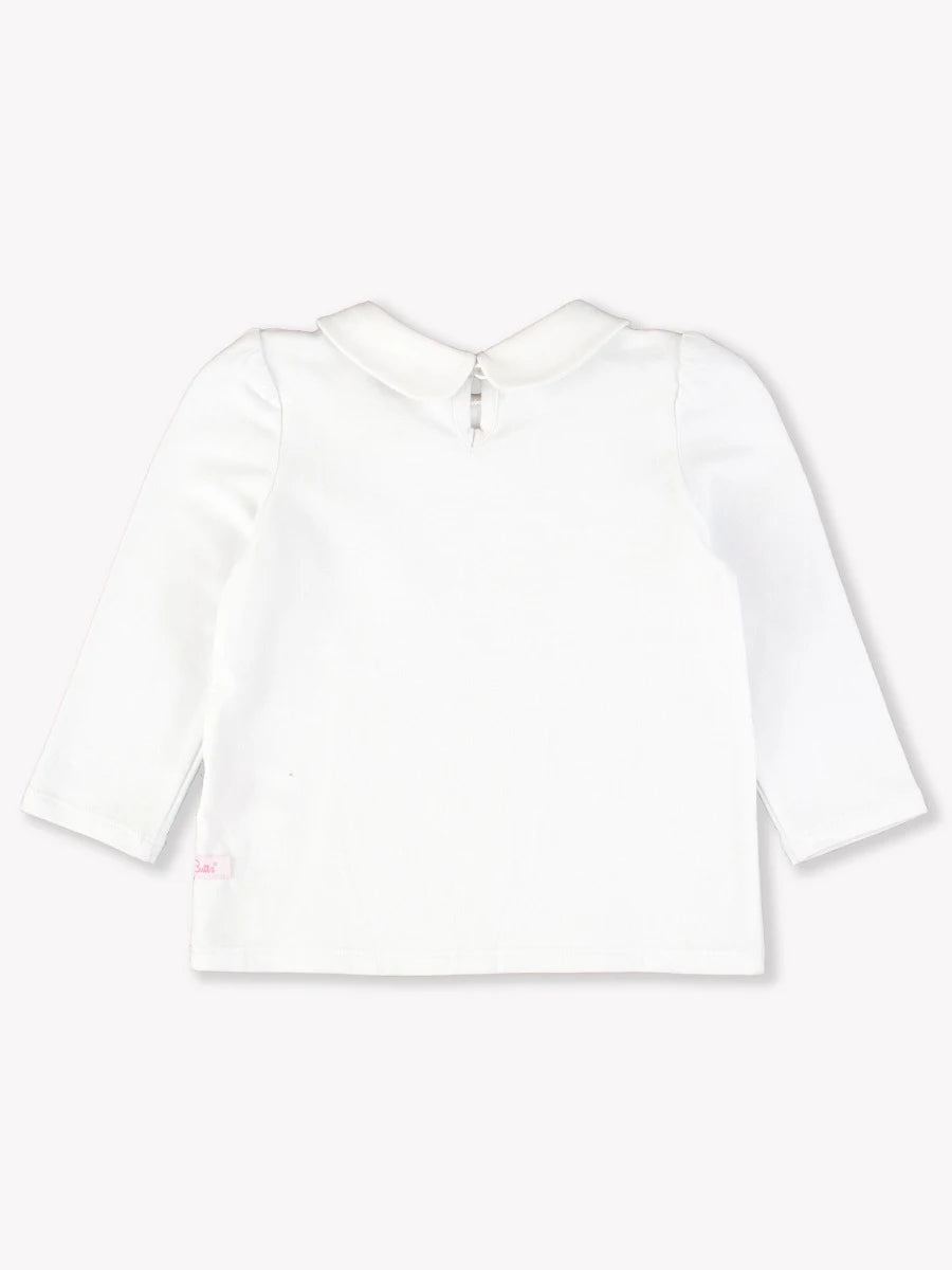 RUFFLE BUTTS: PETER PAN COLLAR LONG SLEEVE TOP - WHITE