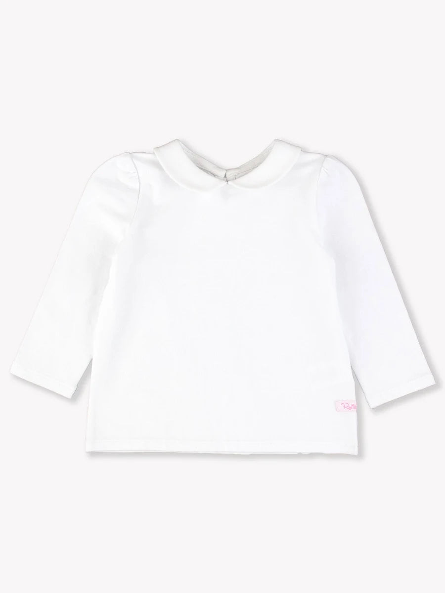 RUFFLE BUTTS: PETER PAN COLLAR LONG SLEEVE TOP - WHITE