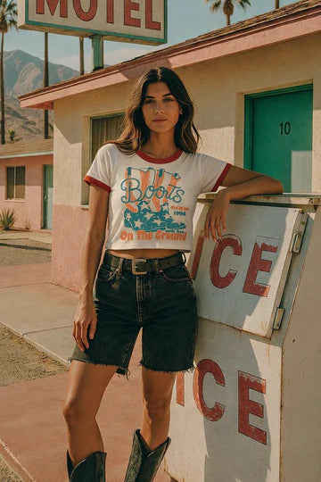 COUNTRY DEEP: BOOTS ON THE GROUND AUSTIN BASH RINGER RELAXED CROP TEE
