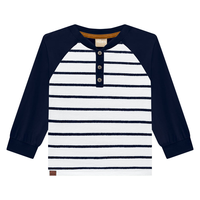 MILON: NAVY/CREAM LONG SLEEVE HENLEY & NAVY JOGGER SET