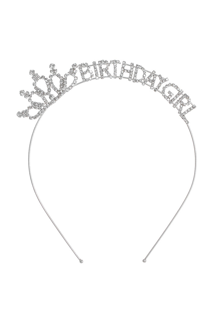RHINESTONE BIRTHDAY GIRL HEADBAND - SILVER