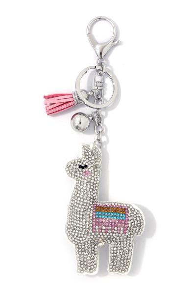 PUFFY RHINESTONE KEYCHAIN / BAG CHARM -  WITH TASSEL - LLAMA