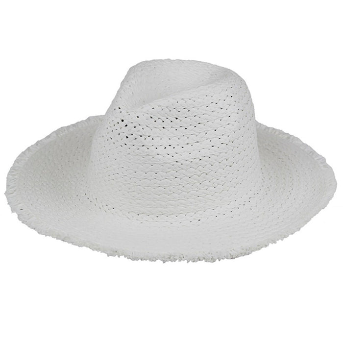 FRAYED SOLID STRAW HAT - WHITE