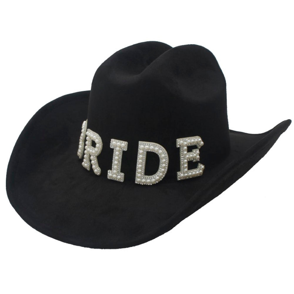 PEARL & RHINESTONE BRIDE PATCH MICROSUEDE COWBOY HATS