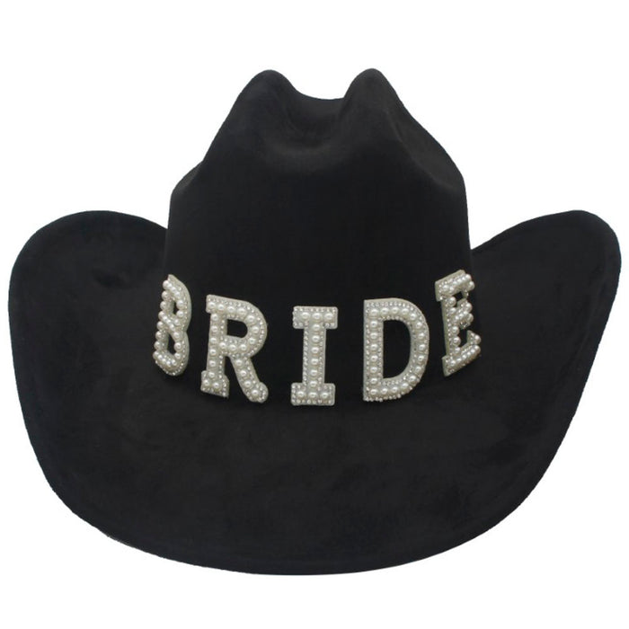 PEARL & RHINESTONE BRIDE PATCH MICROSUEDE COWBOY HATS
