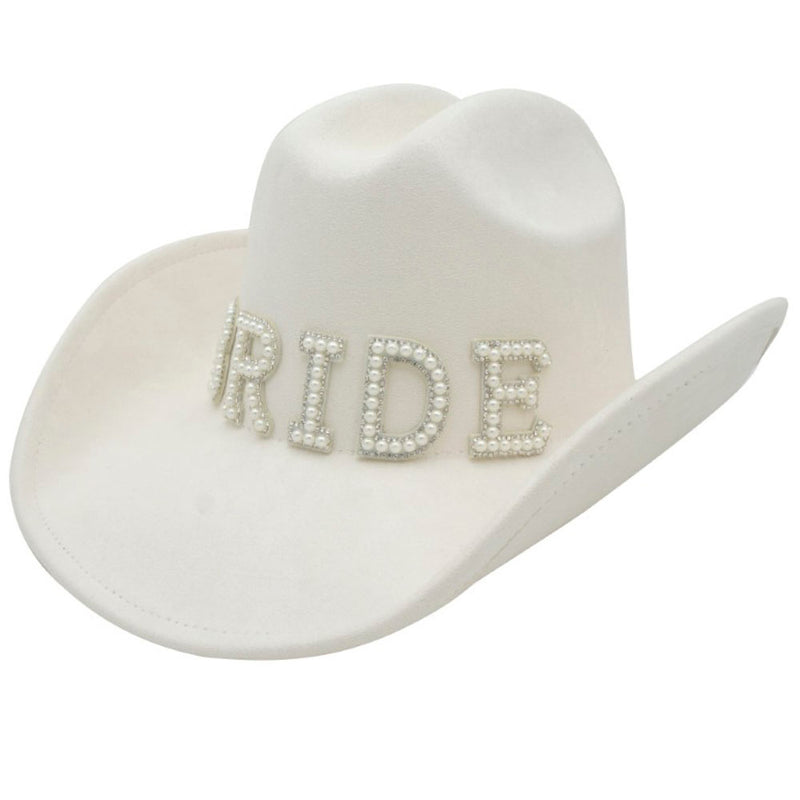 PEARL & RHINESTONE BRIDE PATCH MICROSUEDE COWBOY HATS