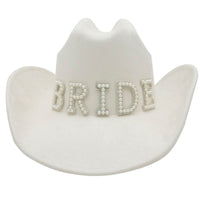 PEARL & RHINESTONE BRIDE PATCH MICROSUEDE COWBOY HATS