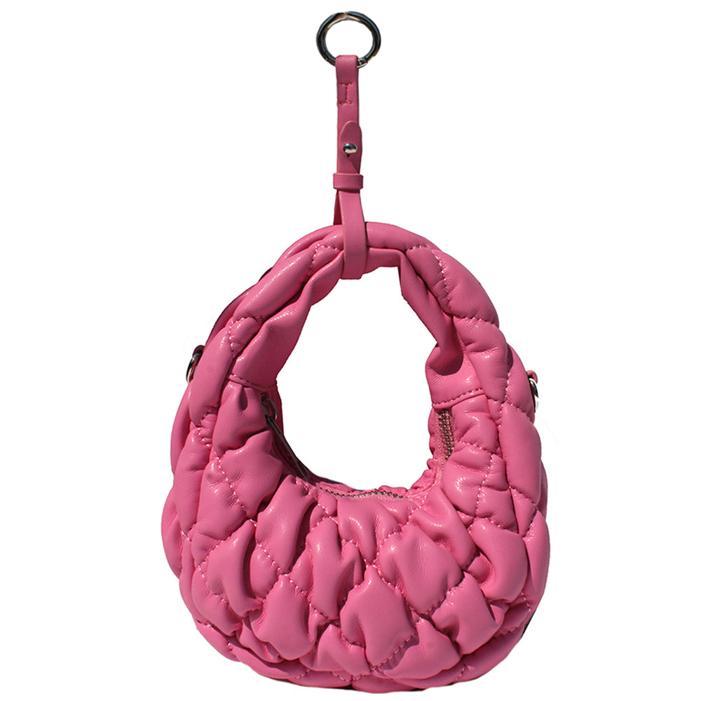 QUILTED CUSHION DESIGN ZIPPER CROSSBODY PURSE/BAG CHARM/KEYCHAIN