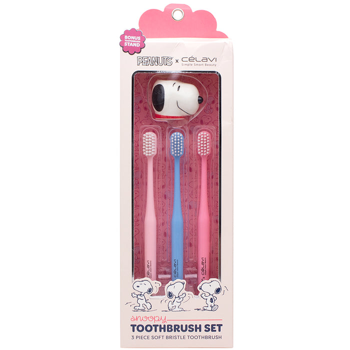 CELAVI X PEANUTS: SNOOPY 3-PIECE TOOTHBRUSH SET WITH STAND