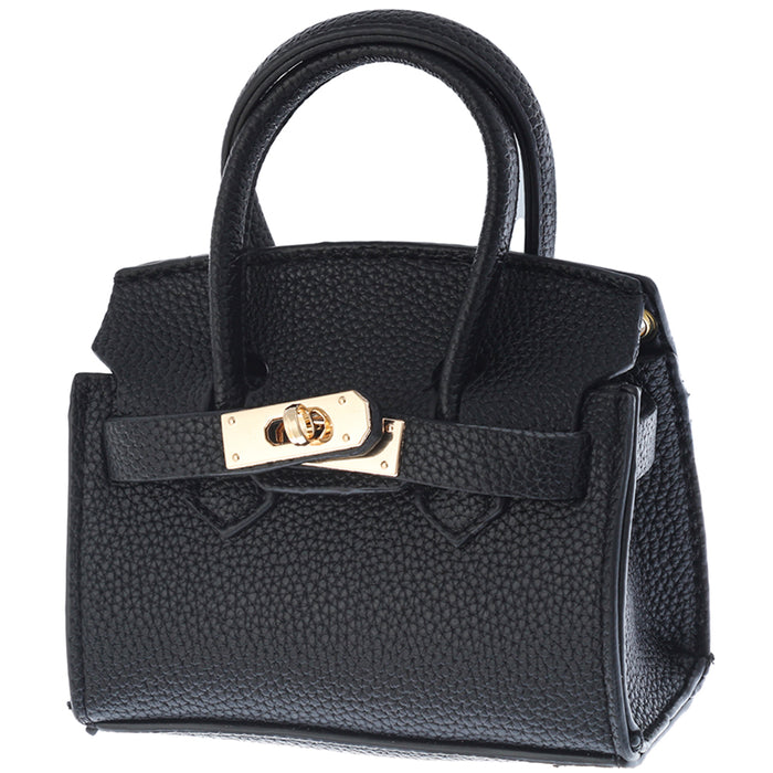 TEXTURED LOCKING HANDLE PURSE - BLACK