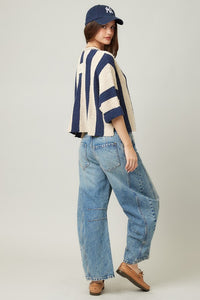 NAVY VERTICLE STRIPED SLOUCHY SWEATER