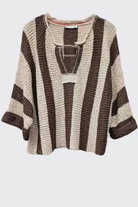 BROWN VERTICAL STRIPED SLOUCHY SWEATER