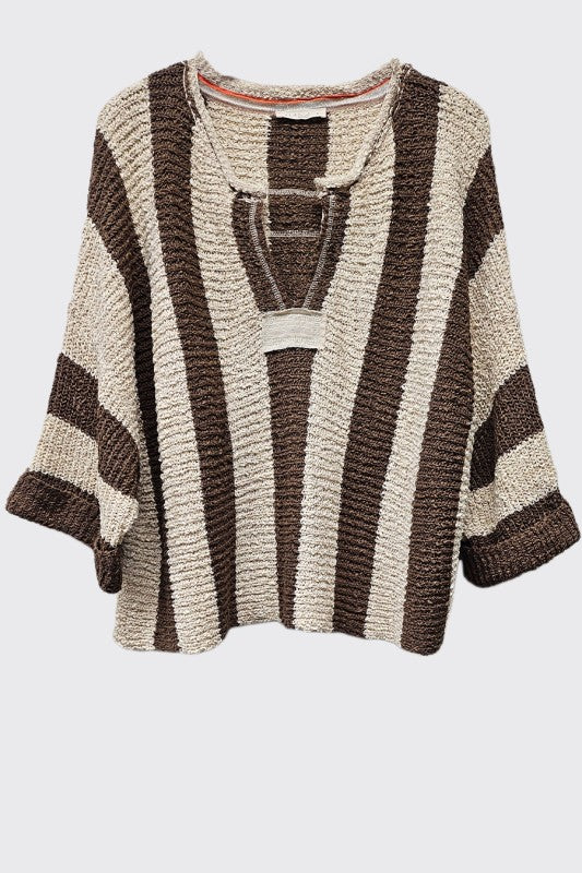 BROWN VERTICAL STRIPED SLOUCHY SWEATER