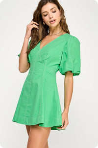 TOP STITCH MINI DRESS - SUMMER GREEN