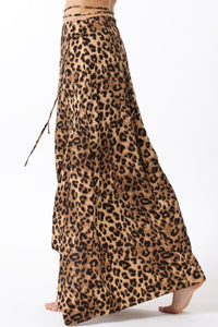 TIE FRONT MAXI SKIRT - LIGHT BROWN/BLACK LEOPARD