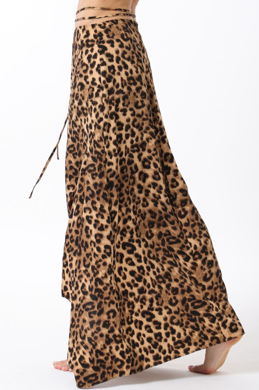 TIE FRONT MAXI SKIRT - LIGHT BROWN/BLACK LEOPARD