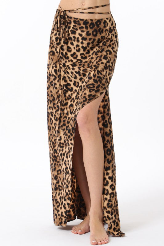 TIE FRONT MAXI SKIRT - LIGHT BROWN/BLACK LEOPARD
