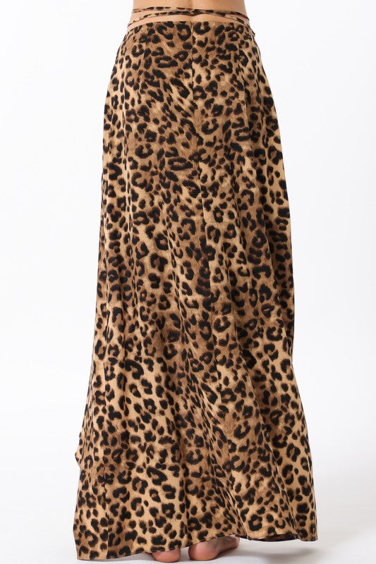 TIE FRONT MAXI SKIRT - LIGHT BROWN/BLACK LEOPARD