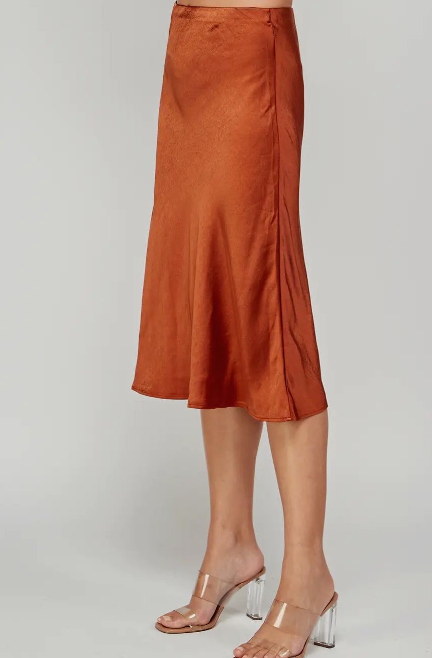 SATIN MIDI SKIRT - COPPER